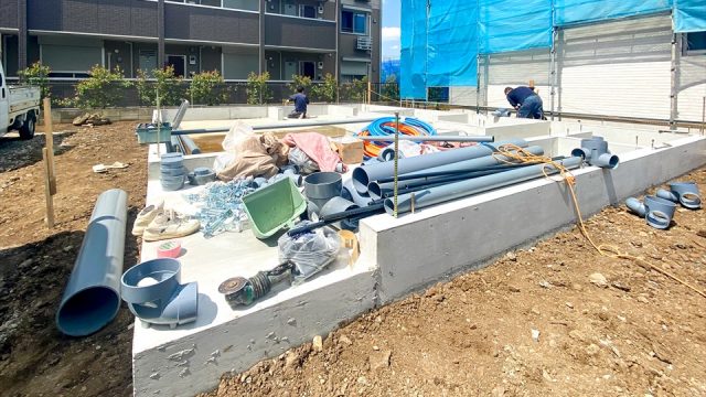 横浜市港北区新吉田東3丁目　新築戸建の設備工事開始