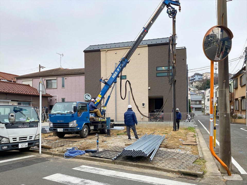 自社物件　新吉田東2丁目新築分譲住宅　地盤補強工事（一日目）